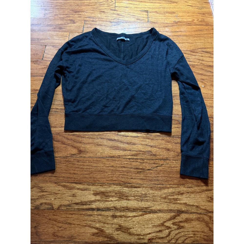 Abercrombie & Fitch Womens Navy Blue V-Neck Cropped Knit Sweater XS Long Sleeve